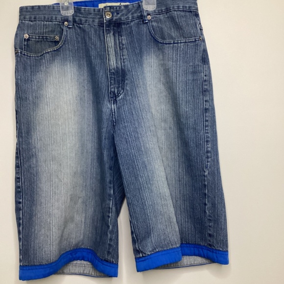 God Body Vintage Denim Shorts Y2K Hip Hop Blue Trim Mens 36 Retro Body Body Deni - Picture 9 of 10